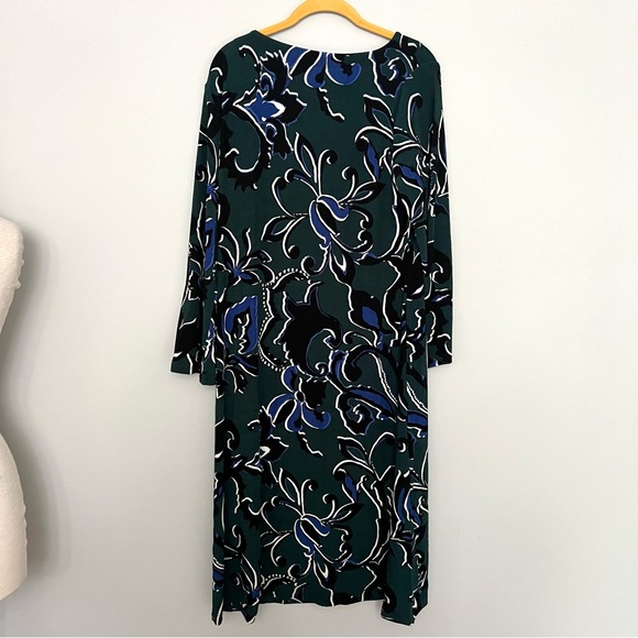 NEW NWT Chico’s Green Navy Eastern Bell Sleeve MIDI Dress Size 2 Large - Picture 5 of 9